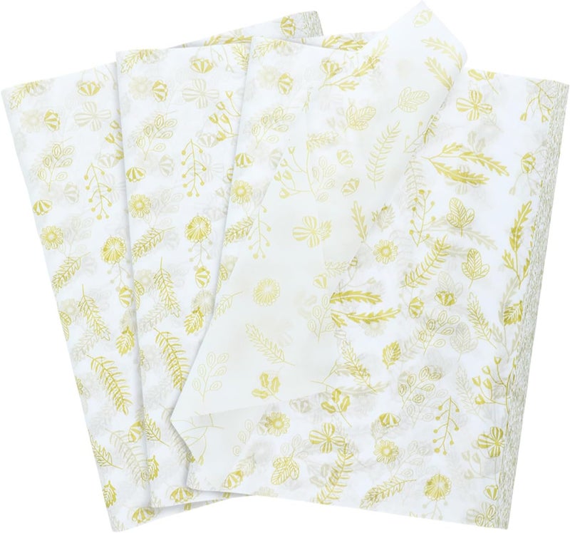 Ethanberg 120 Sheets Gift Wrapping Tissue Paper Bulk, Metallic Gold Foil Botanical Tissue Paper for Gift Bags, Decorative Art Papers for DIY Crafts Wedding Birthday Showers Holiday Party Decor, 20x14 Inches - Image 1